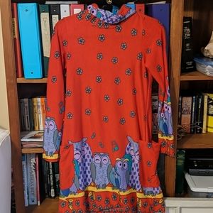 Groovy Mini Dress with Owl Motif